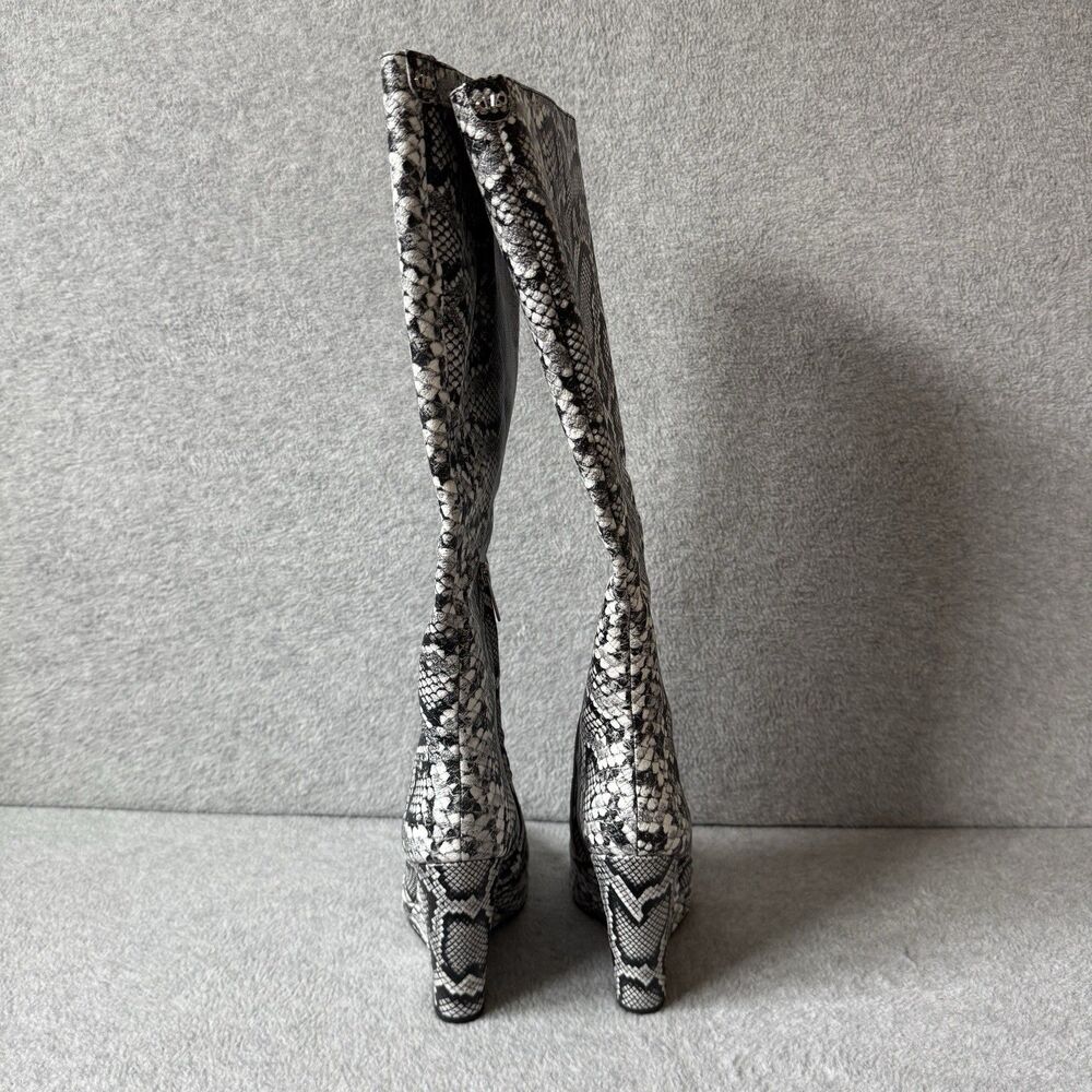 Michael Kors Leather Knee-High Wedge Boot Snake Size 7.5M Festival Concert Party - Picture 6 of 15
